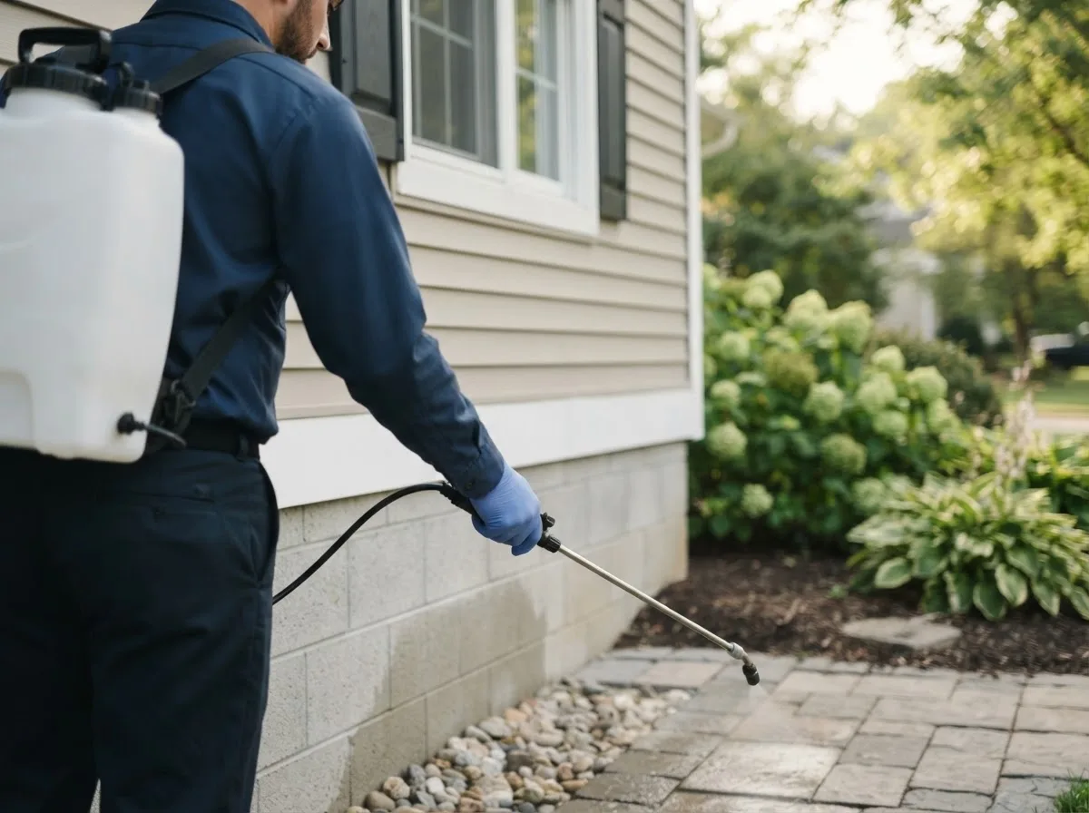 Pest control technician inspecting a home in Benson, IL